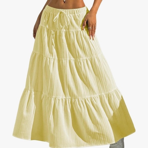 Verdusa Dresses & Skirts - Women's Boho Skirt Flowy Butter Yellow Ruffle Long Maxi Skirts Going Out Outfits